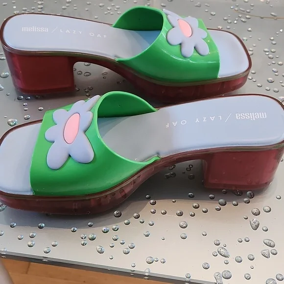 Melissa Lazy Oaf Green and Blue Floral Mules - Picture 2 of 4